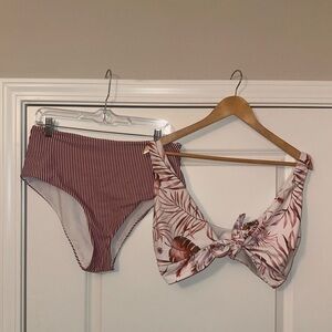 SHEIN white/burgundy striped bikini set